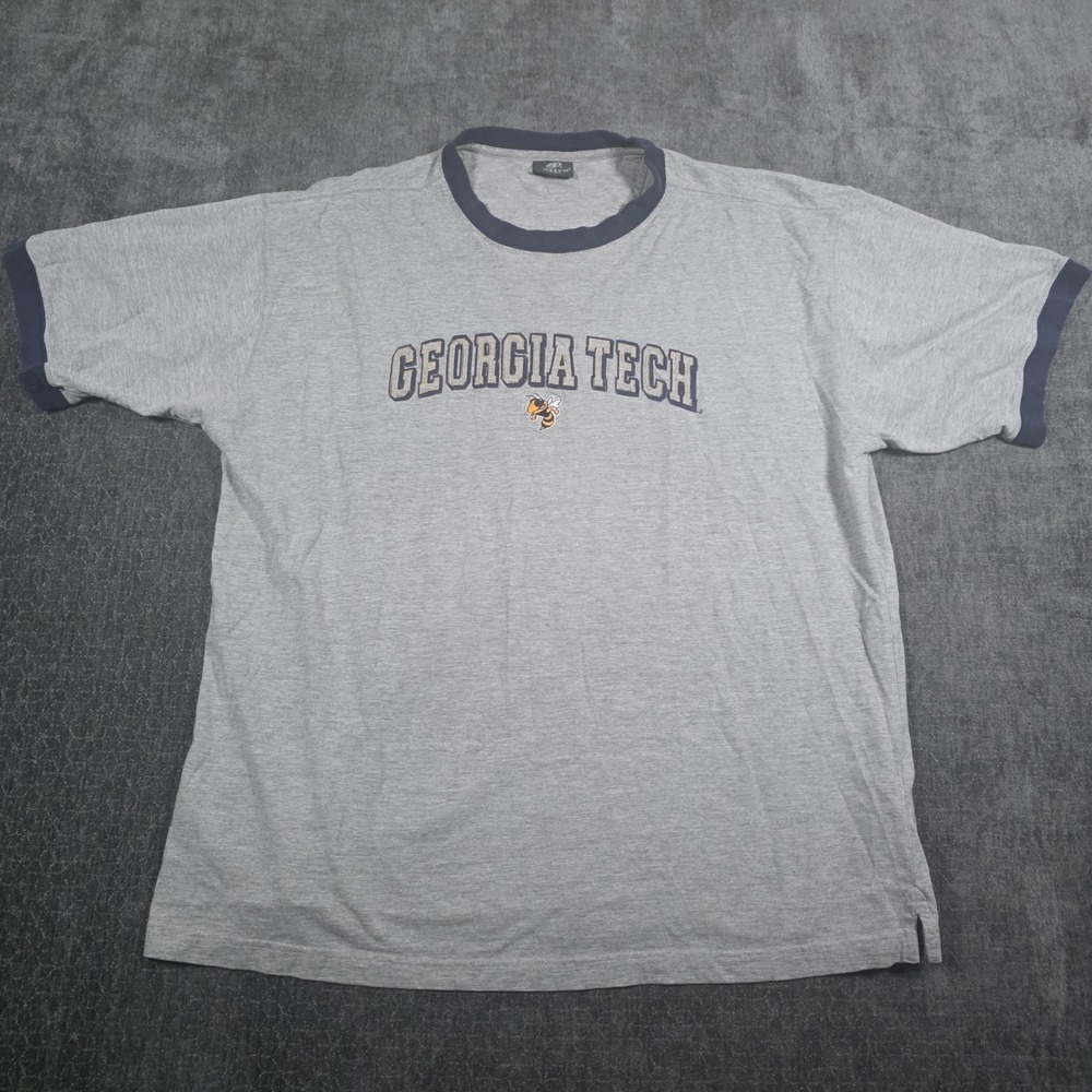Vtg Active Georgia Tech Yellow Jackets Ringer T-Shirt Mens XL Gray Navy Buzz